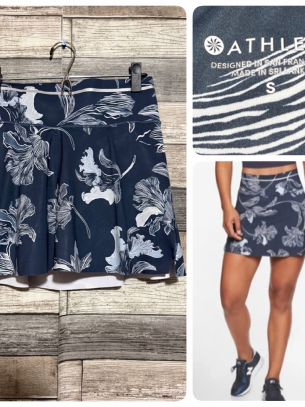 Athleta Sonic Floral Skort Women’s S Navy Blue Tennis Golf Performance